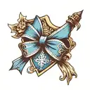 Black Bow with blue hue which gives sheild to the bearer  tattoo design idea