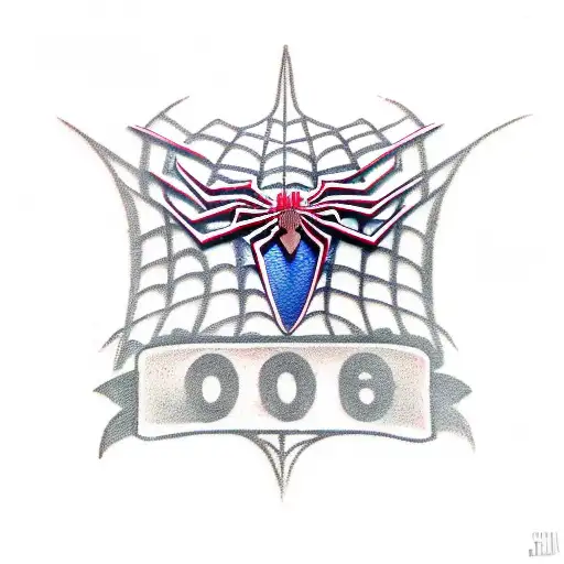 Spiderman logo with name and 2 dates next to it tattoo design idea