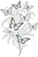 2 fern fronds 5 butterflies intertwined tattoo design idea