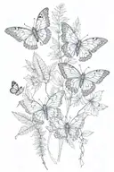 2 fern fronds 5 butterflies intertwined tattoo design idea