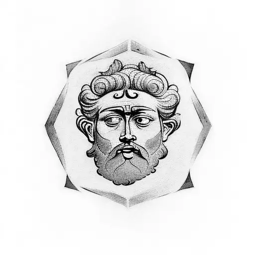 i want a tattoo for my forearm. i want it to have marcus aurelius face, I want it to have stoic virtues with shapes tattoo design idea