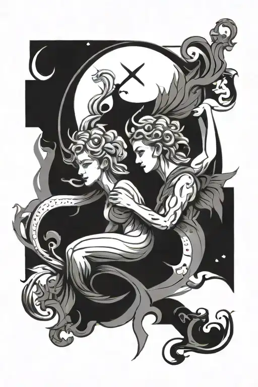 gemini virgo zodiac sign surrounded with aquarius leo virgo aries tattoo design idea
