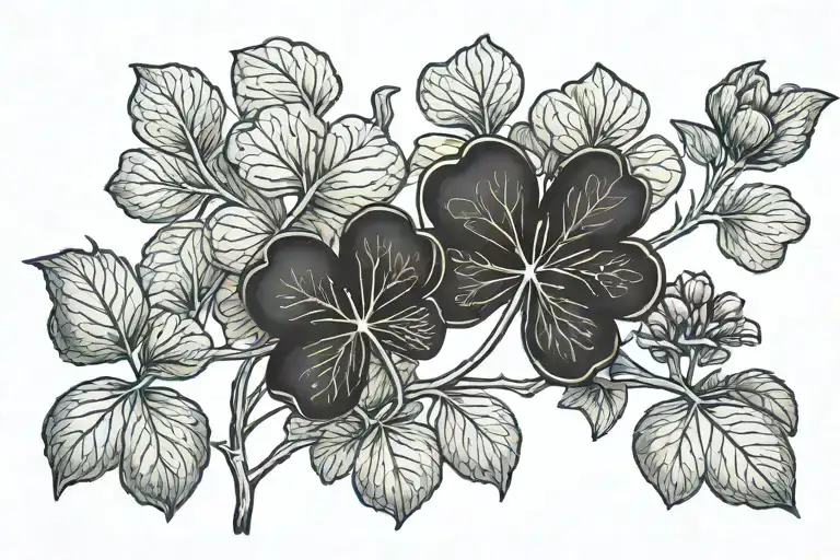 black background with an inscription and a branch of clover on it tattoo design idea