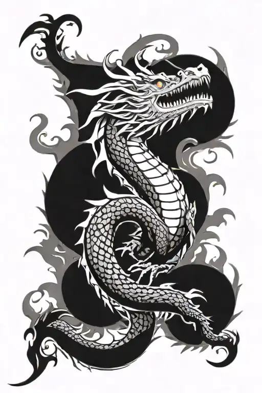 Western Dragon on a sea of fire tattoo design idea