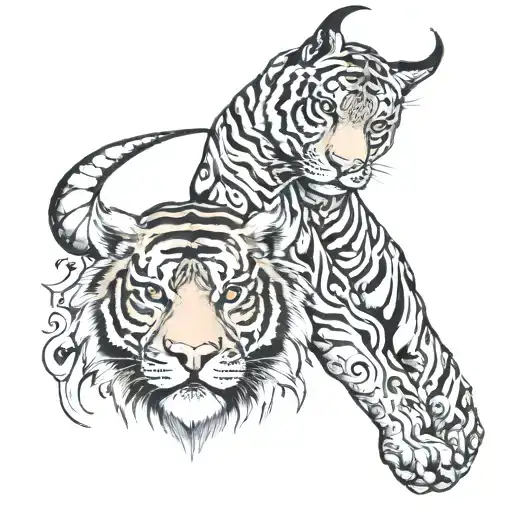 taurus and tiger in one face tattoo design idea