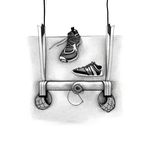 diagonal relay baton with a pair of track shoes and soccer hanging on each end like a power line tattoo design idea