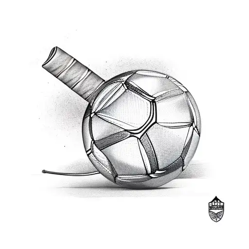 diagonal relay baton with a pair of track shoes and soccer hanging on either end tattoo design idea