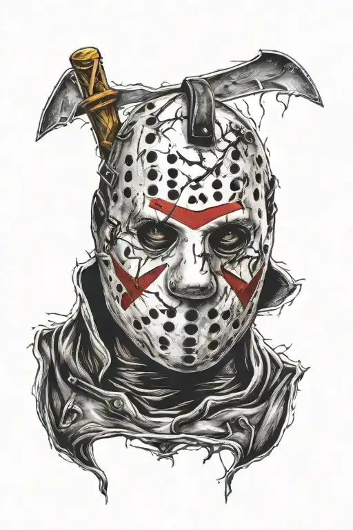 Jason vorhees mask surrounded with black shading  tattoo design idea