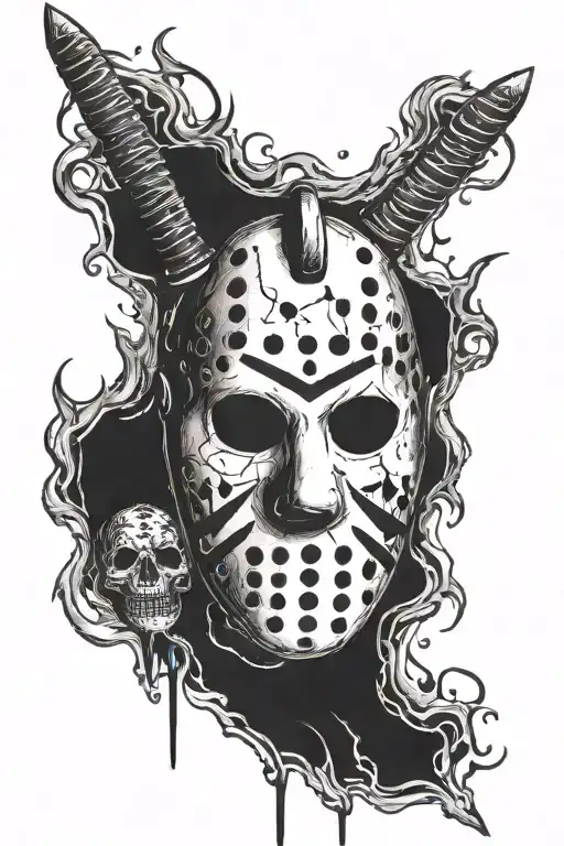Jason vorhees mask surrounded with black shading  tattoo design idea