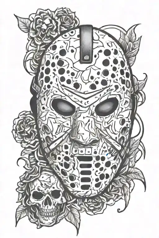 Jason vorhees mask surrounded tattoo design idea