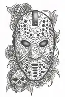 Jason vorhees mask surrounded tattoo design idea