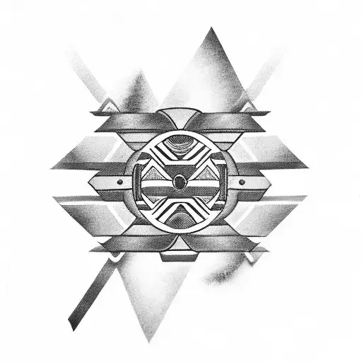 aztec arrow with two names in the middle - Halen & Luca tattoo design idea