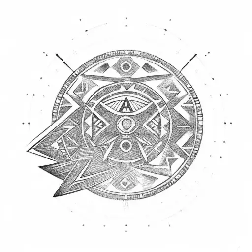 aztec arrow with two names in the middle - Halen & Luca tattoo design idea