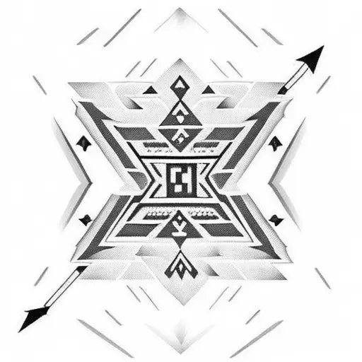 aztec arrow with two names in the middle - Halen & Luca tattoo design idea