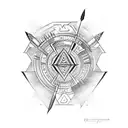 aztec arrow with two names in the middle - Halen & Luca tattoo design idea