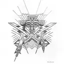 aztec arrow with two names in the middle - Halen & Luca tattoo design idea