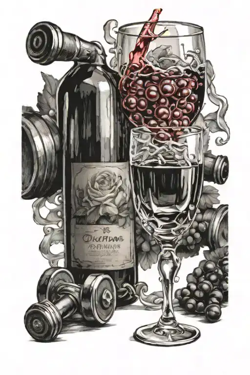 glass of wine & dumbell tattoo design idea