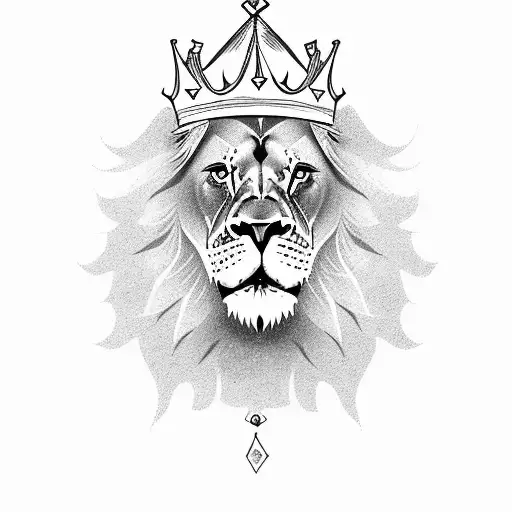 A lion roaring with a crown on its head and the word 'Family' in bold letters tattoo design idea