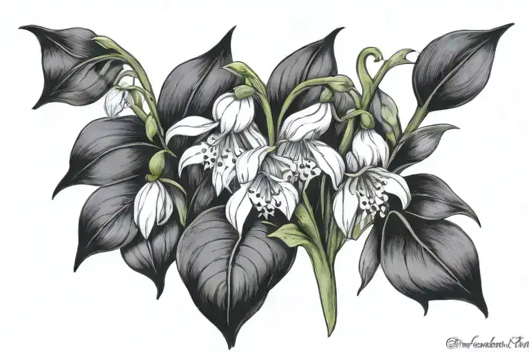 2 snowdrops and one lily of the valley intertwined tattoo design idea