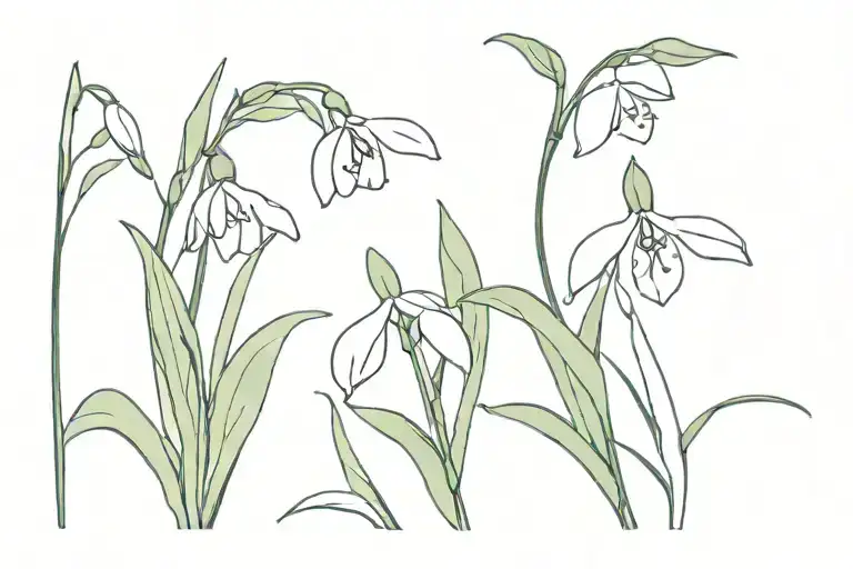 2 snowdrops and one lily of the valley intertwined tattoo design idea