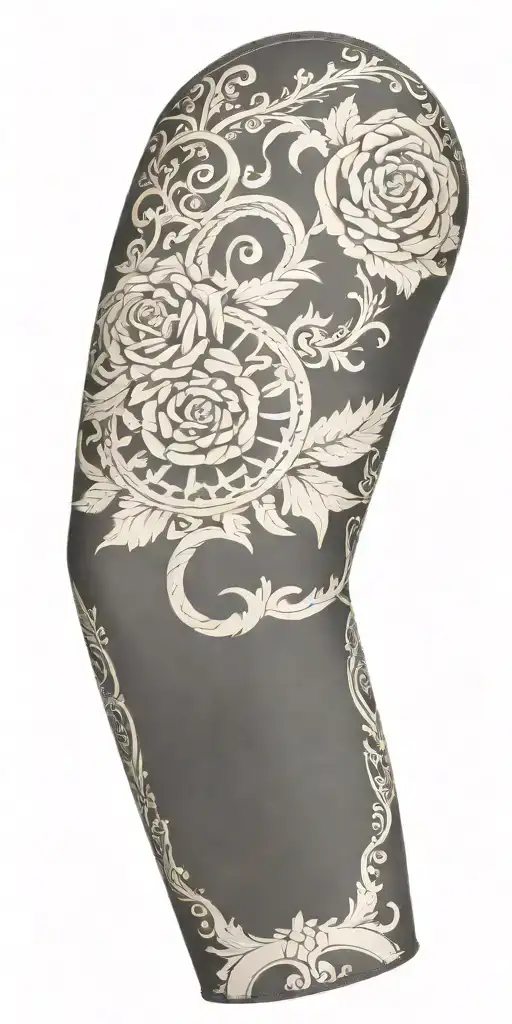 filagree tooled leather sleeve tattoo design idea