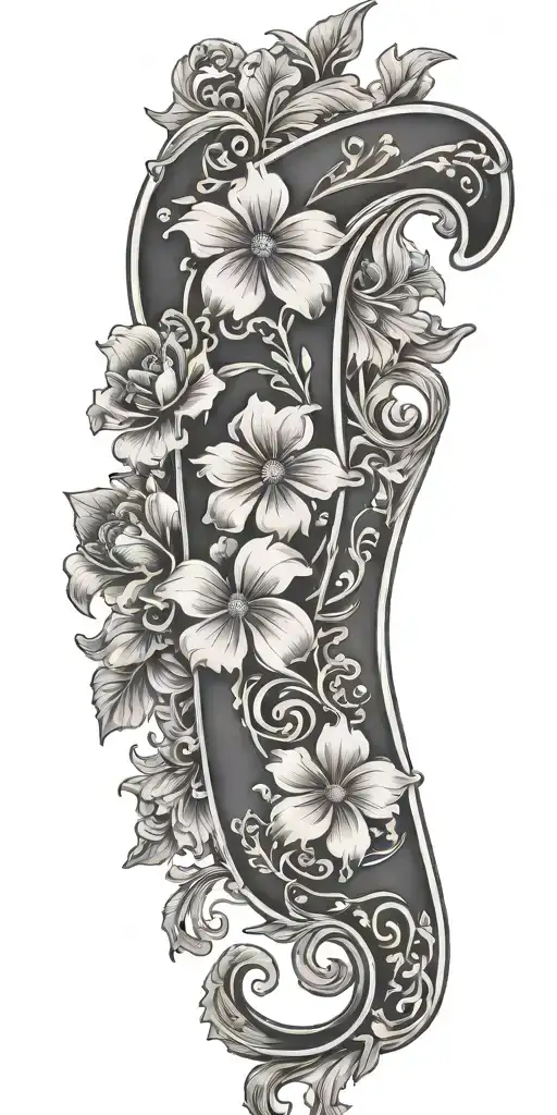Tooled leather filagree with flowers letters J & S  tattoo design idea