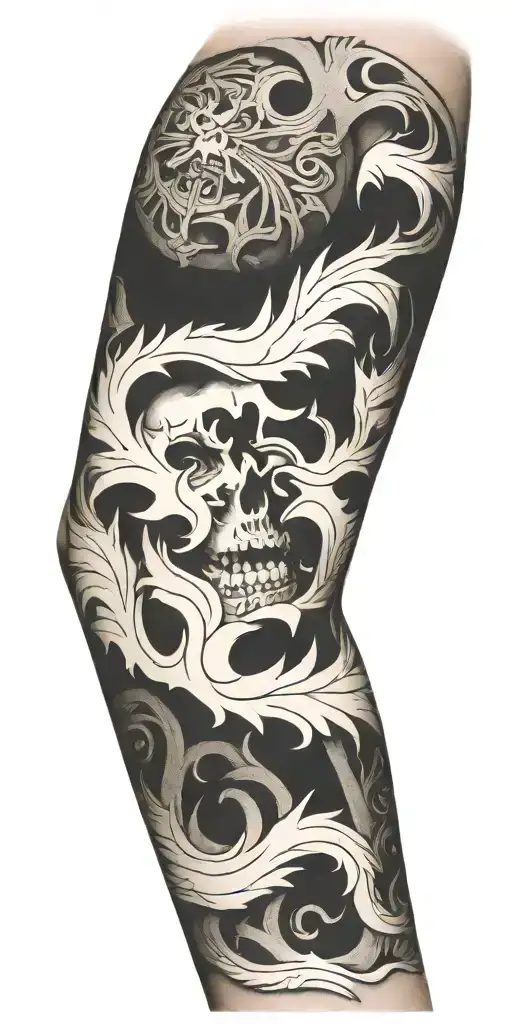 tooled leather sleeve inspired tattoo design idea