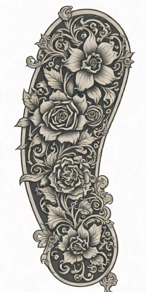 Tooled leather filagree with flowers tattoo design idea