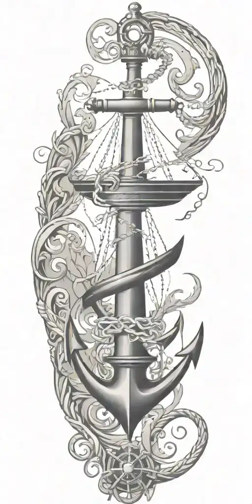 filagree sleeve with nautical elements like anchors tattoo design idea
