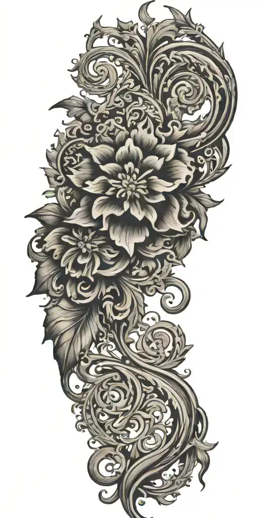 Incorporate intricate leather tooling patterns into a filagree tattoo design tattoo design idea