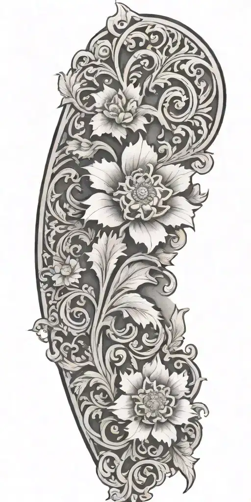 Incorporate leather tooling patterns into a filagree tattoo design tattoo design idea