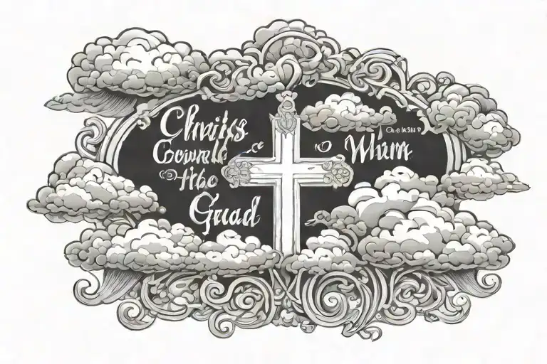 Bible Verse, Clouds&Cross 14 I press on toward the goal to win the prize for which God has called me heavenward in Chris tattoo design idea