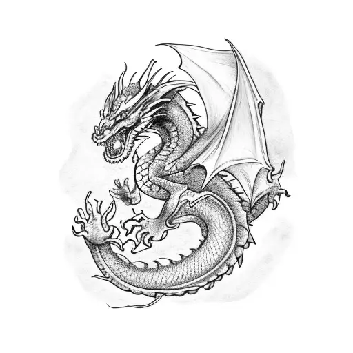 Dragon small with flowers tattoo design idea