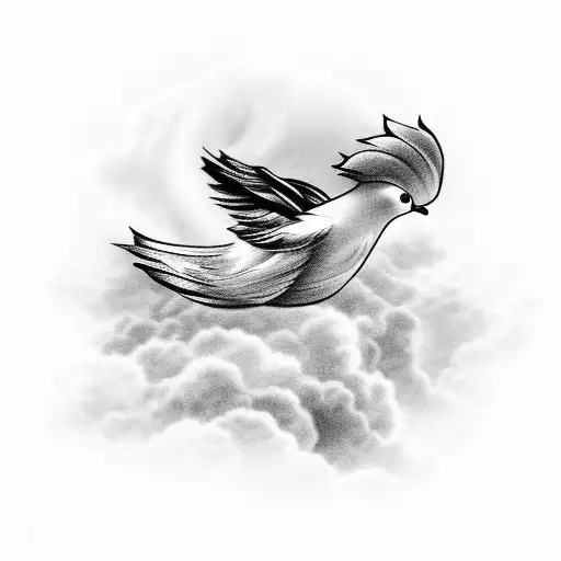 detailed dove with clouds tattoo design idea