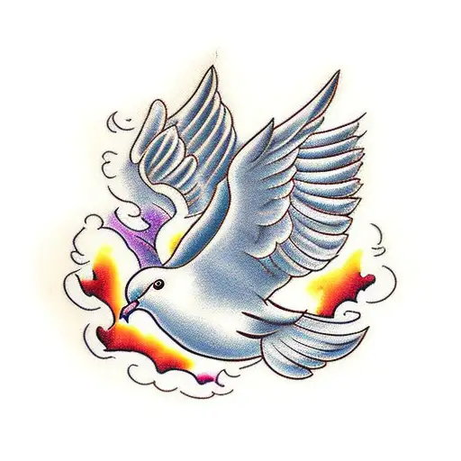 detailed dove with clouds tattoo design idea