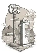 route 66 sign with road old gas pump motel mountain  tattoo design idea