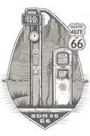 route 66 sign with road old gas pump motel mountain  tattoo design idea