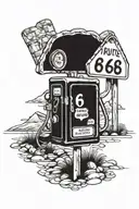route 66 sign with road old gas pump motel mountain  tattoo design idea