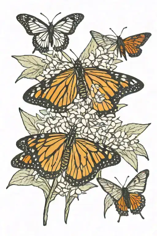 monarch butterfly with milkweed bug feeding tattoo design idea