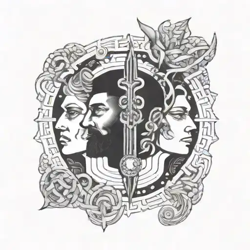 Janus god geometric design incorporating tattoo design idea