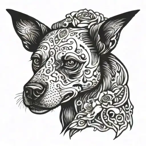 dog with skull tattoo design idea