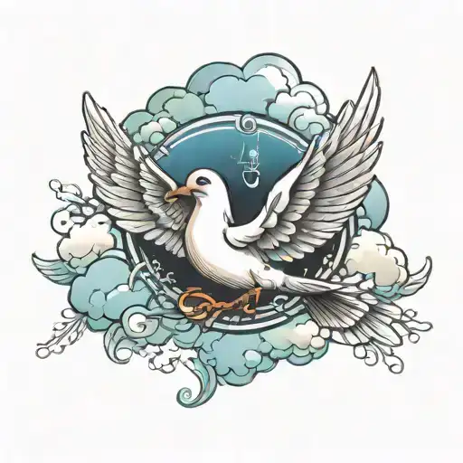 create your opportunity's text with a dove and clouds  tattoo design idea