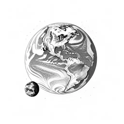 The earth seen in profile with the language outside and the evolution of man tattoo design idea