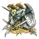 fire sword angels holding tattoo design idea
