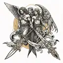 fire sword angels holding tattoo design idea