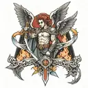 fire sword angels holding tattoo design idea