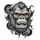 angry gorilla face with black flames around to put on the chest tattoo design idea