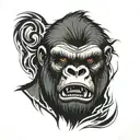 angry gorilla face with black flames around to put on the chest tattoo design idea