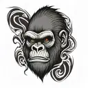 angry gorilla face with black flames around to put on the chest tattoo design idea
