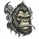 angry gorilla face with black flames around to put on the chest tattoo design idea